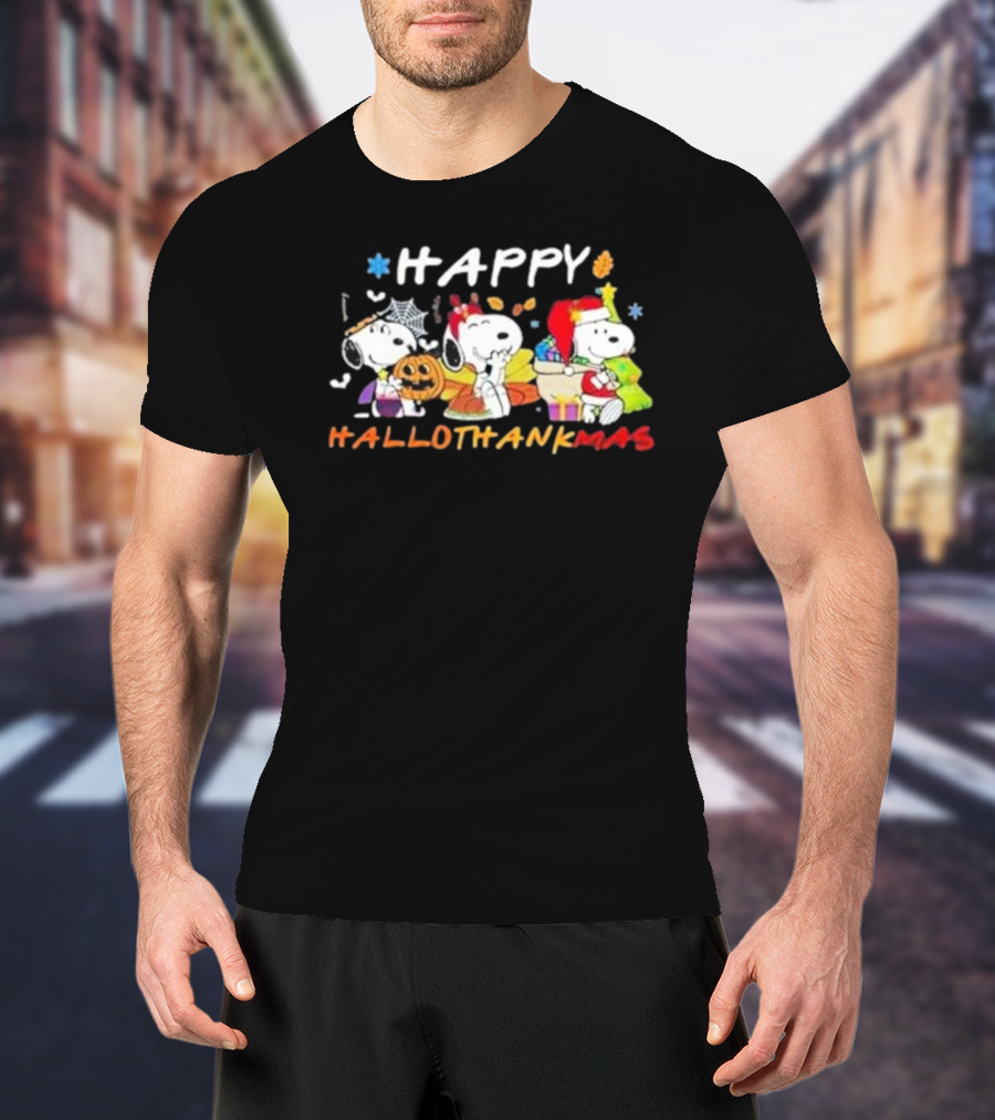 Happy Hallothankmas Snoopy Halloween Thanksgiving Christmas T-Shirt
