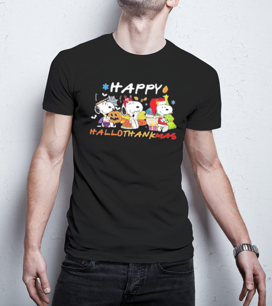 Happy Hallothankmas Snoopy Halloween Thanksgiving Christmas T-Shirt