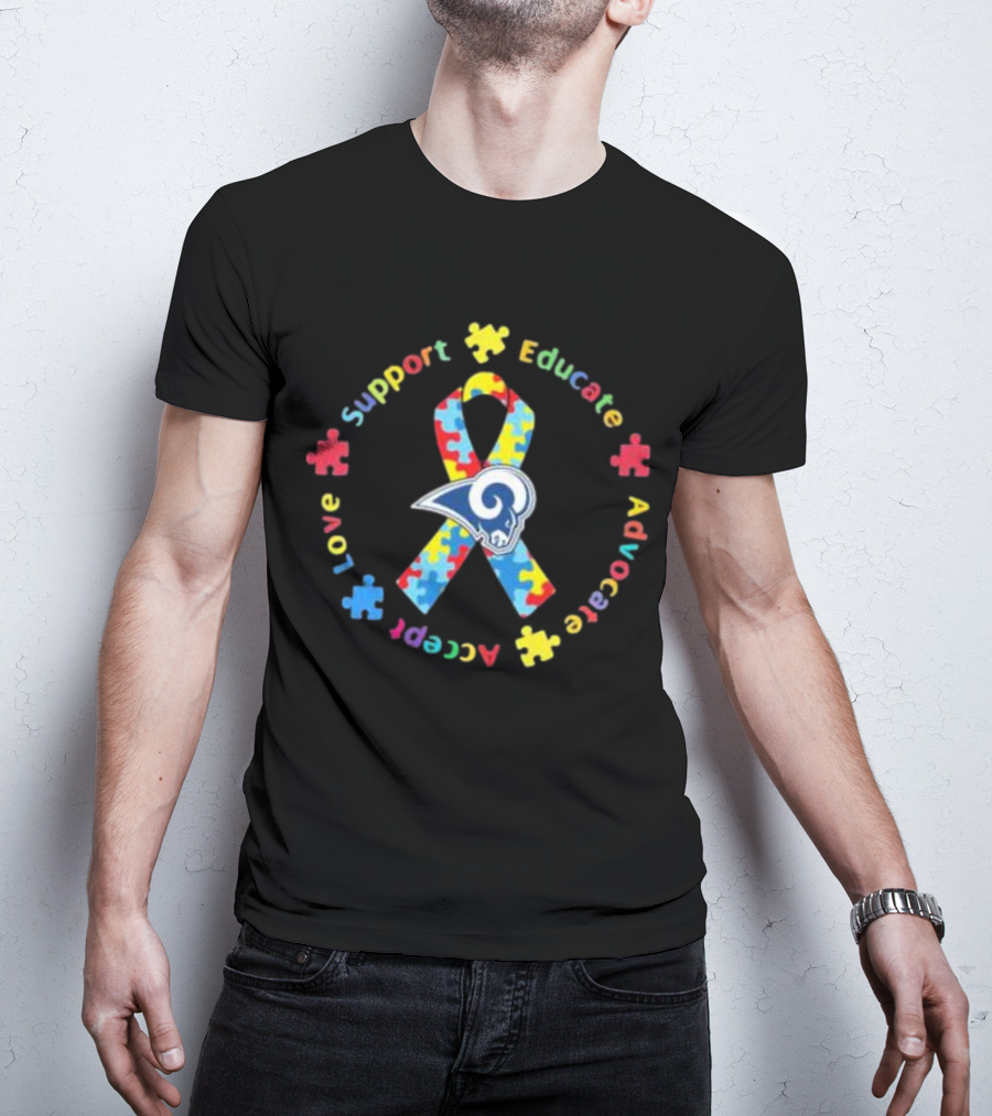 Los Angeles Rams Autism Support Educate Advocate Accept Love Puzzle T-Shirt