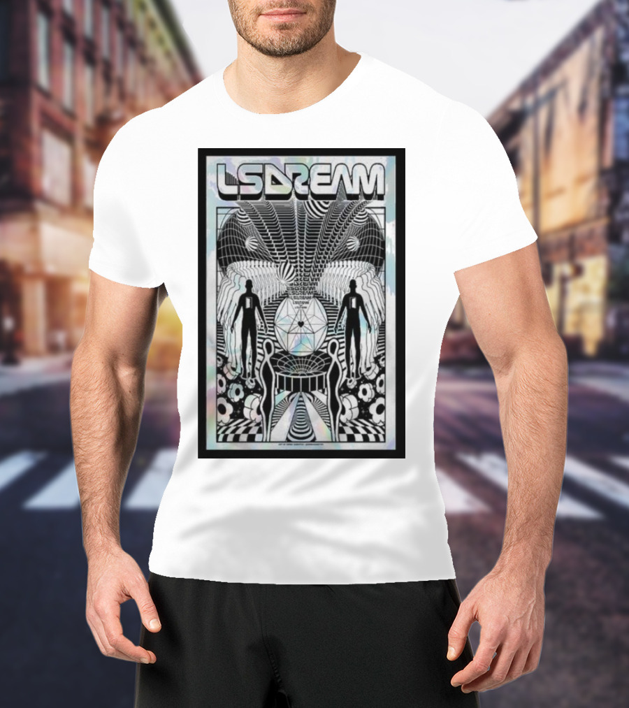 LSDREAM Trippy Psychedelic Geometric Silhouettes With Cosmic Patterns And Symmetry T-Shirt