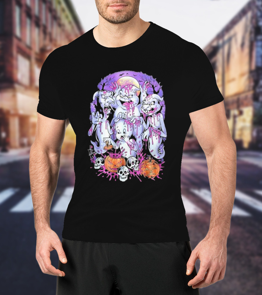 Peaked Apparel Halloween Ghosts With Pumpkins And Skulls T-Shirt