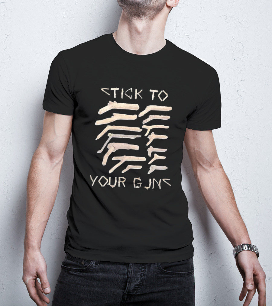 Stick To Your Guns Branch Shaped Pistol Figures T-Shirt