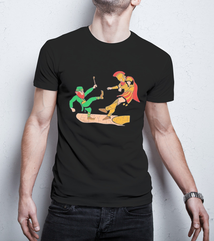 Notre Dame Leprechaun Vs. Trojan Warrior Kick Battle T-Shirt