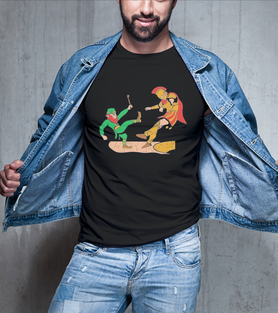 Notre Dame Leprechaun Vs. Trojan Warrior Kick Battle T-Shirt