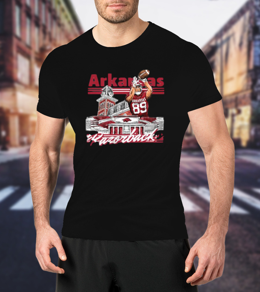 Arkansas Razorbacks Nathan Bax 89 Collegiate Landmarks Football Receiver T-Shirt