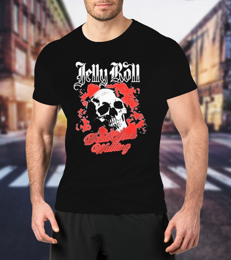 Jelly Roll Dead Man Walking Black Floral Skull Roses T-Shirt