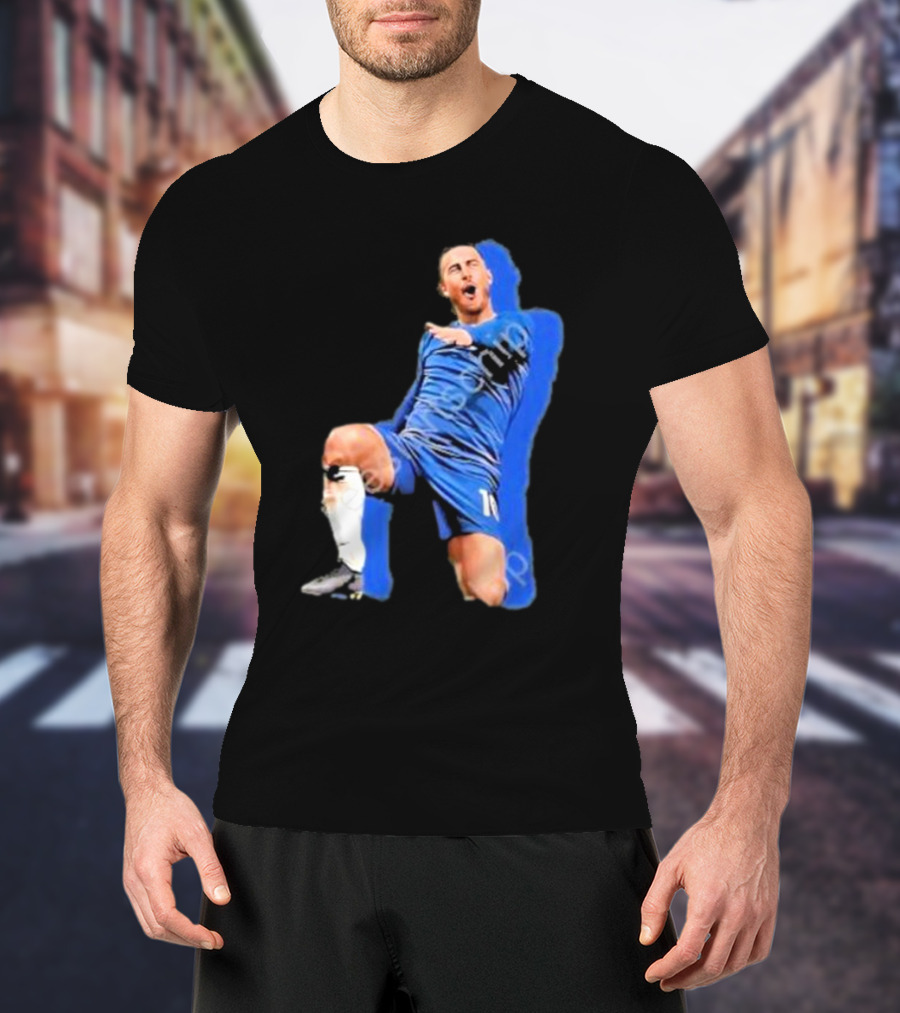 The By Line Show Garden Of Eden Celebration Pose Soccer Player In Blue Jersey T-Shirt