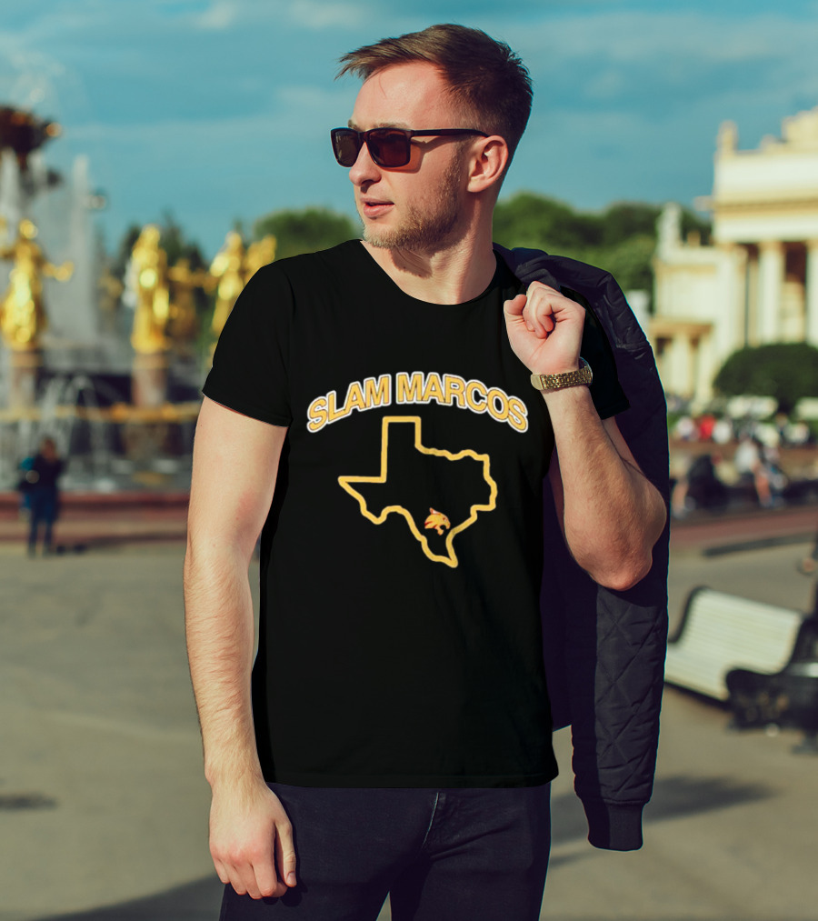 Slam Marcos Texas With State Outline And Bobcat T-Shirt