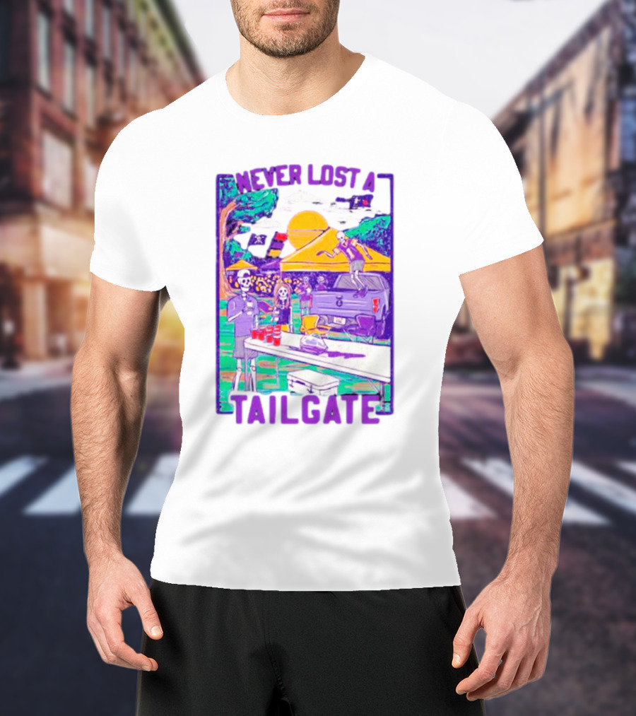 East Carolina Pirates Never Lost A Tailgate Skeleton Party Scene T-Shirt