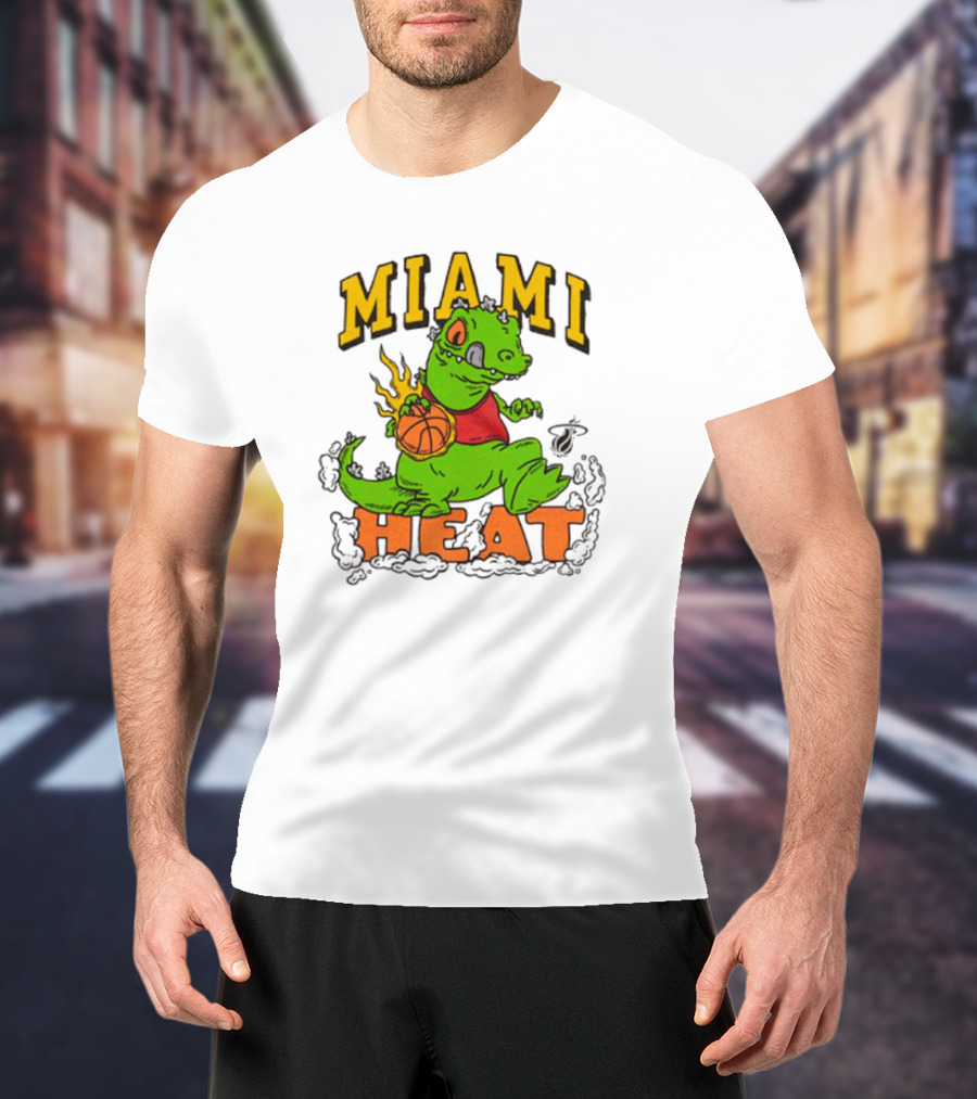 Miami Heat Reptar Holding Basketball Rugrats Crossover T-Shirt