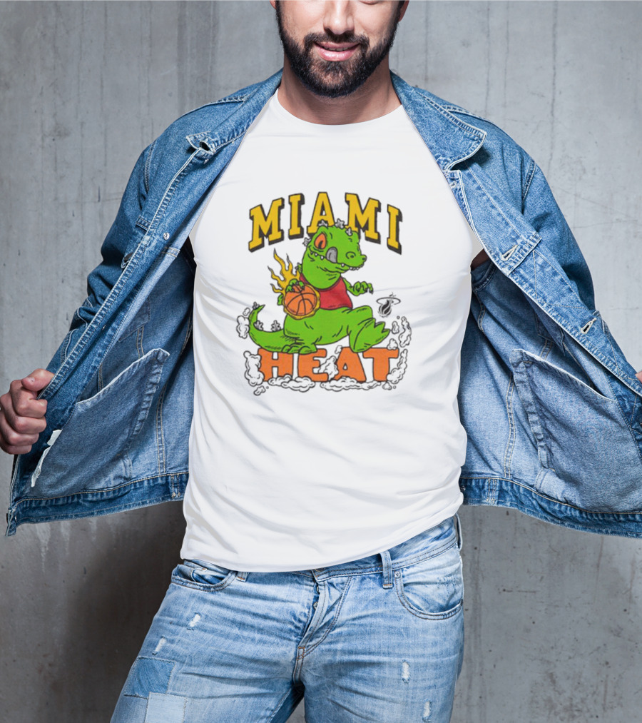 Miami Heat Reptar Holding Basketball Rugrats Crossover T-Shirt