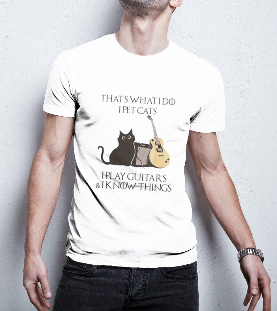 That’s What I Do I Pet Cats I Play Guitars And I Know Things Cat With Guitar And Amplifier T-Shirt