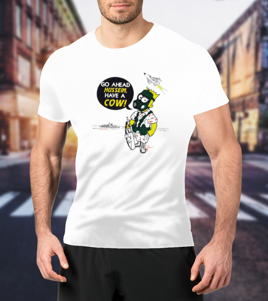 The Simpsons Go Ahead Hussein Have A Cow Comic With Military Jet And Tank T-Shirt
