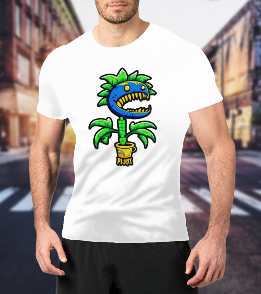 Industry Plant Blue Monster With Yellow Teeth In Yellow Pot T-Shirt
