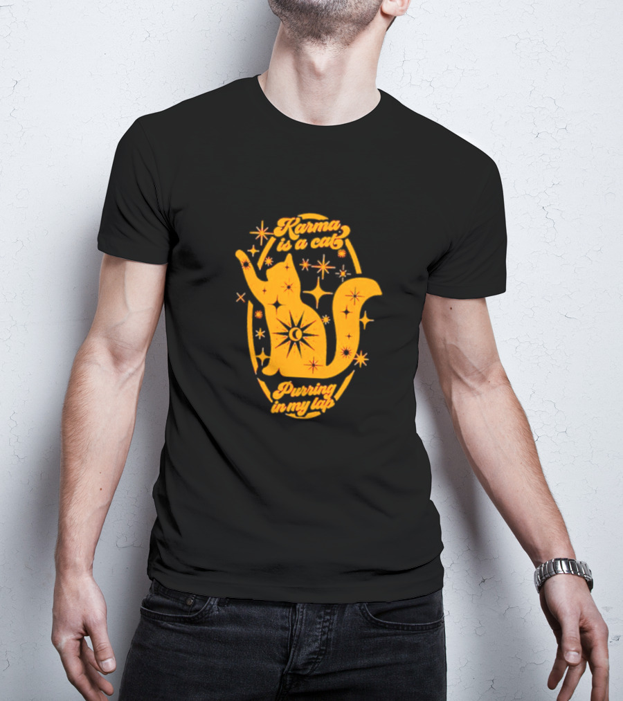 Karma Is A Cat Purring In My Lap With Celestial Stars And Moon T-Shirt