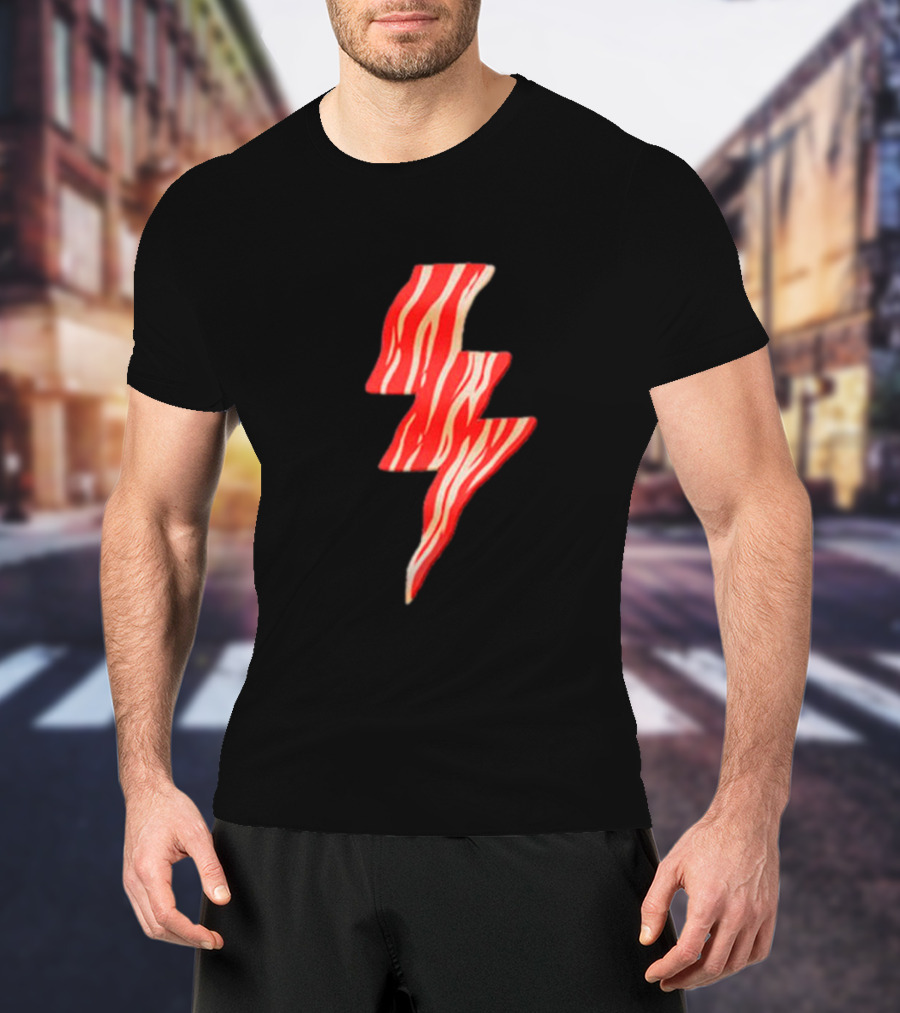 Last Man On Earth Bacon Lightning Bolt Striped 로고 T-Shirt