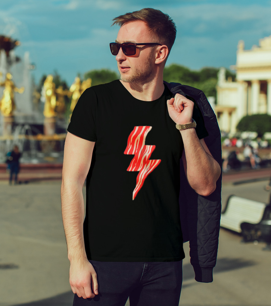 Last Man On Earth Bacon Lightning Bolt Striped 로고 T-Shirt