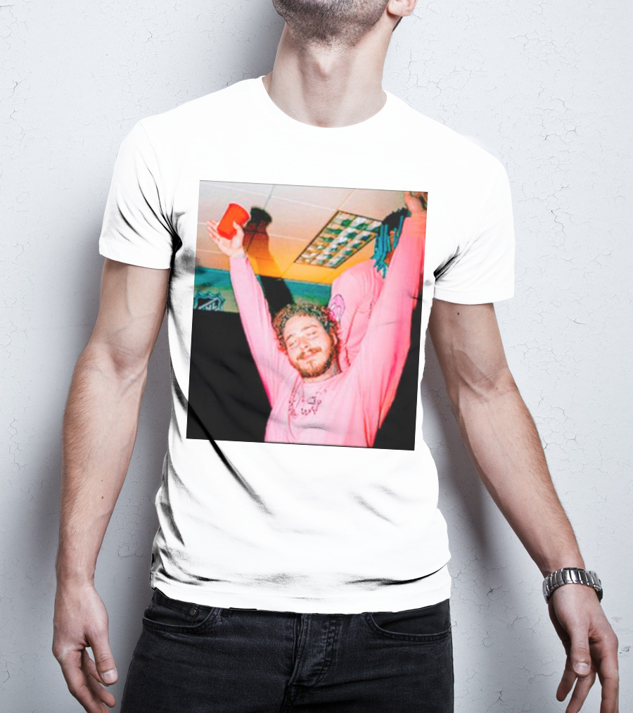 Malone Pink Shirt Red Cup Hands Up T-Shirt
