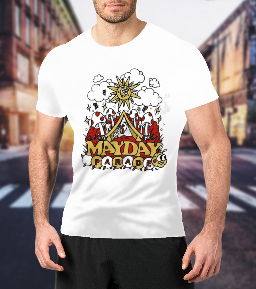 Mayday Parade Whimsical Sun And Mushrooms Caterpillar T-Shirt