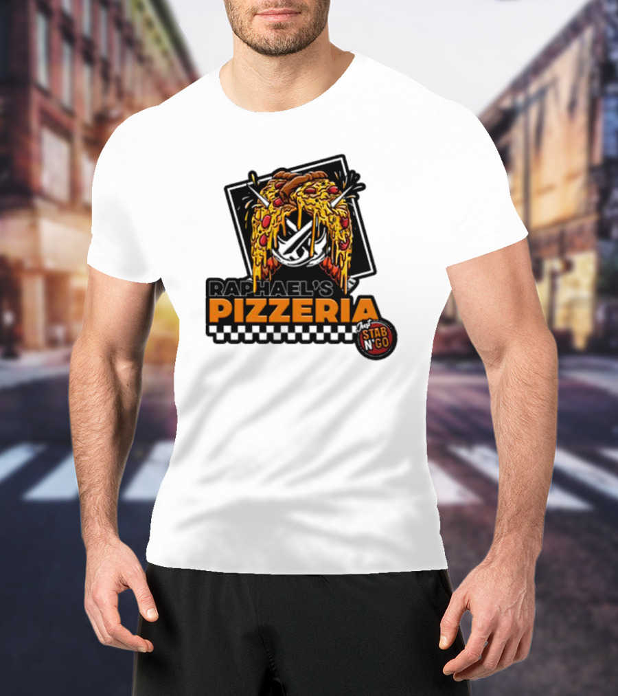 Raphael's Pizzeria Just Stab N' Go Pizza Graphic With Slicing Swords T-Shirt