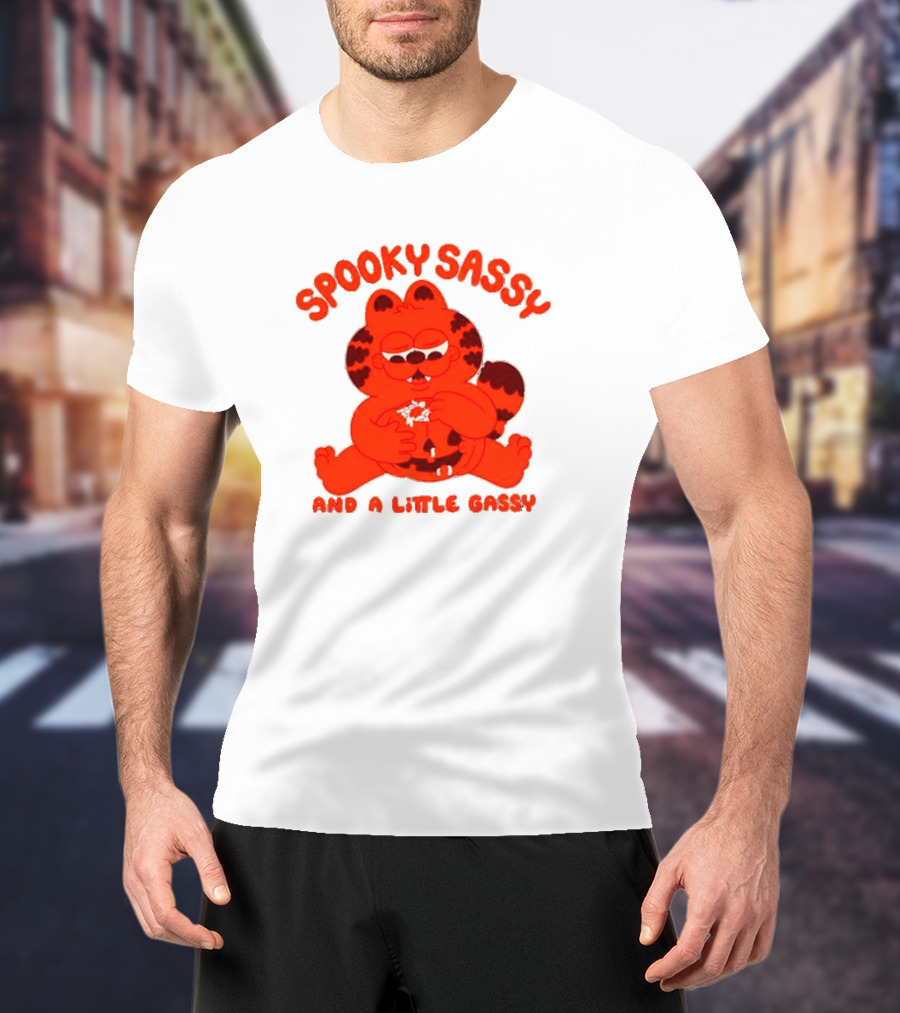 Spooky Sassy And A Little Gassy Halloween Cat Eating Candy T-Shirt