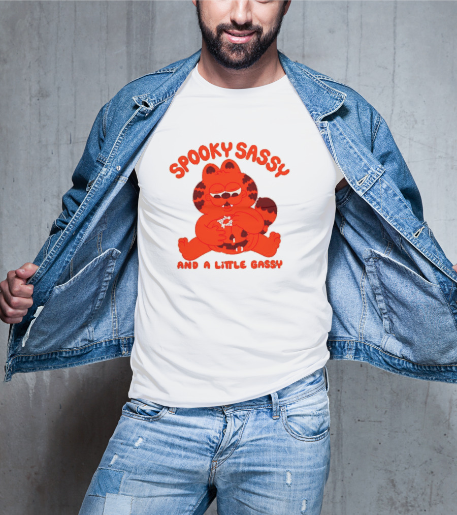 Spooky Sassy And A Little Gassy Halloween Cat Eating Candy T-Shirt
