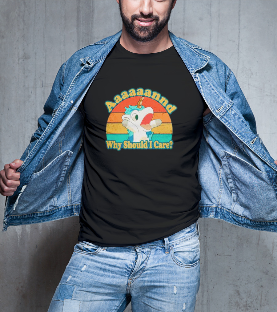 Aaaaaannd Why Should I Care Unicorn Vintage Retro Stripes T-Shirt