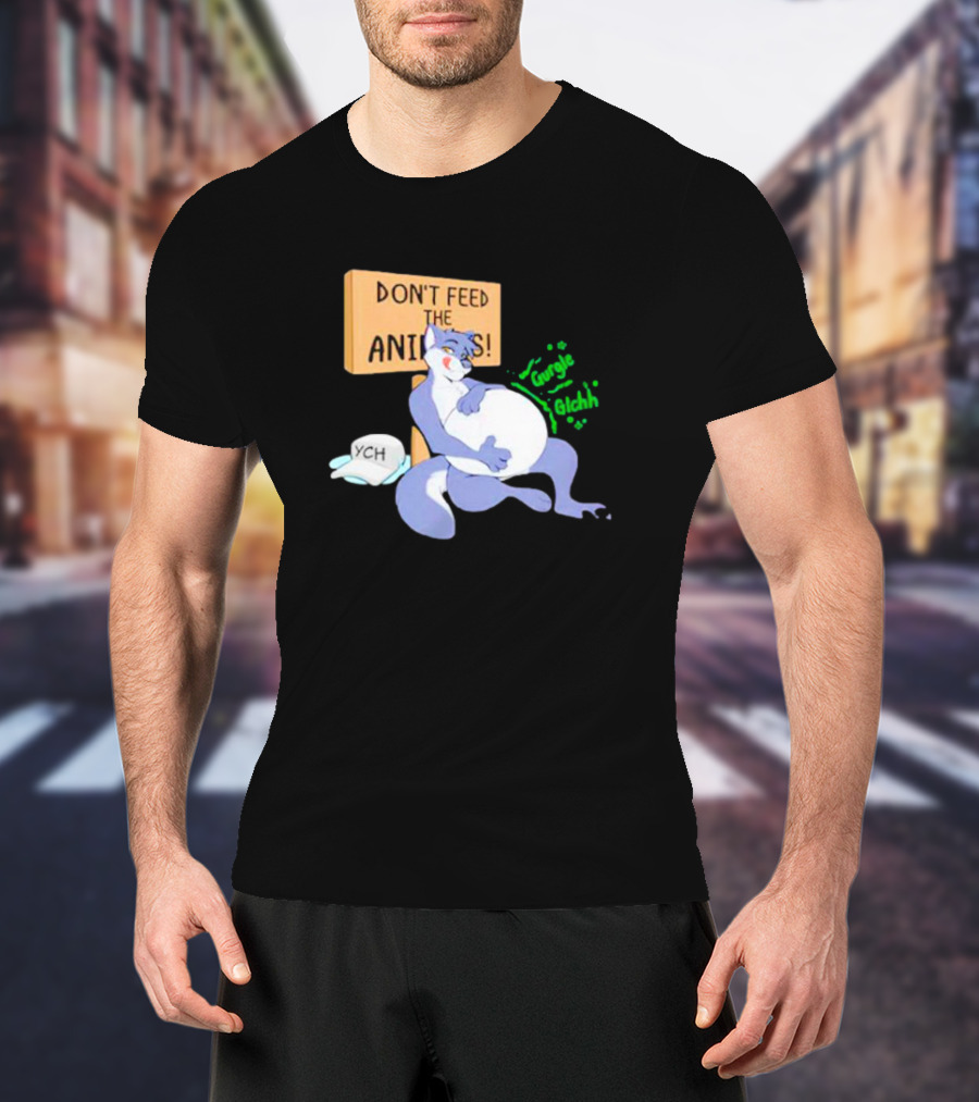 Don’t Feed The Animals Gurgle Glchh YCH Cartoon Fox Plush Stomach T-Shirt