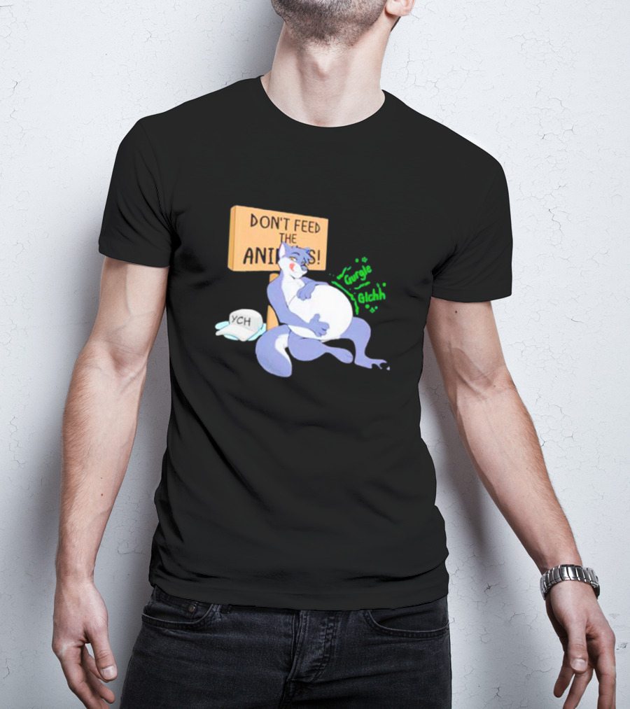 Don’t Feed The Animals Gurgle Glchh YCH Cartoon Fox Plush Stomach T-Shirt