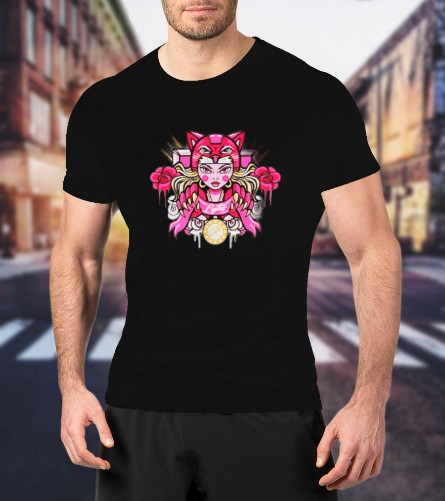 Florida Pink In The Rink Elite Hockey Anime Cat Rose Motif T-Shirt