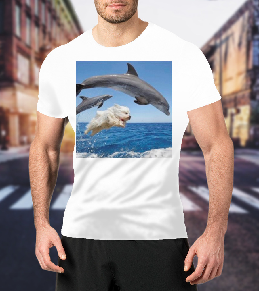 Dog Diving With Dolphins In Ocean T-Shirt