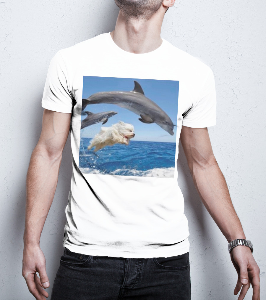 Dog Diving With Dolphins In Ocean T-Shirt