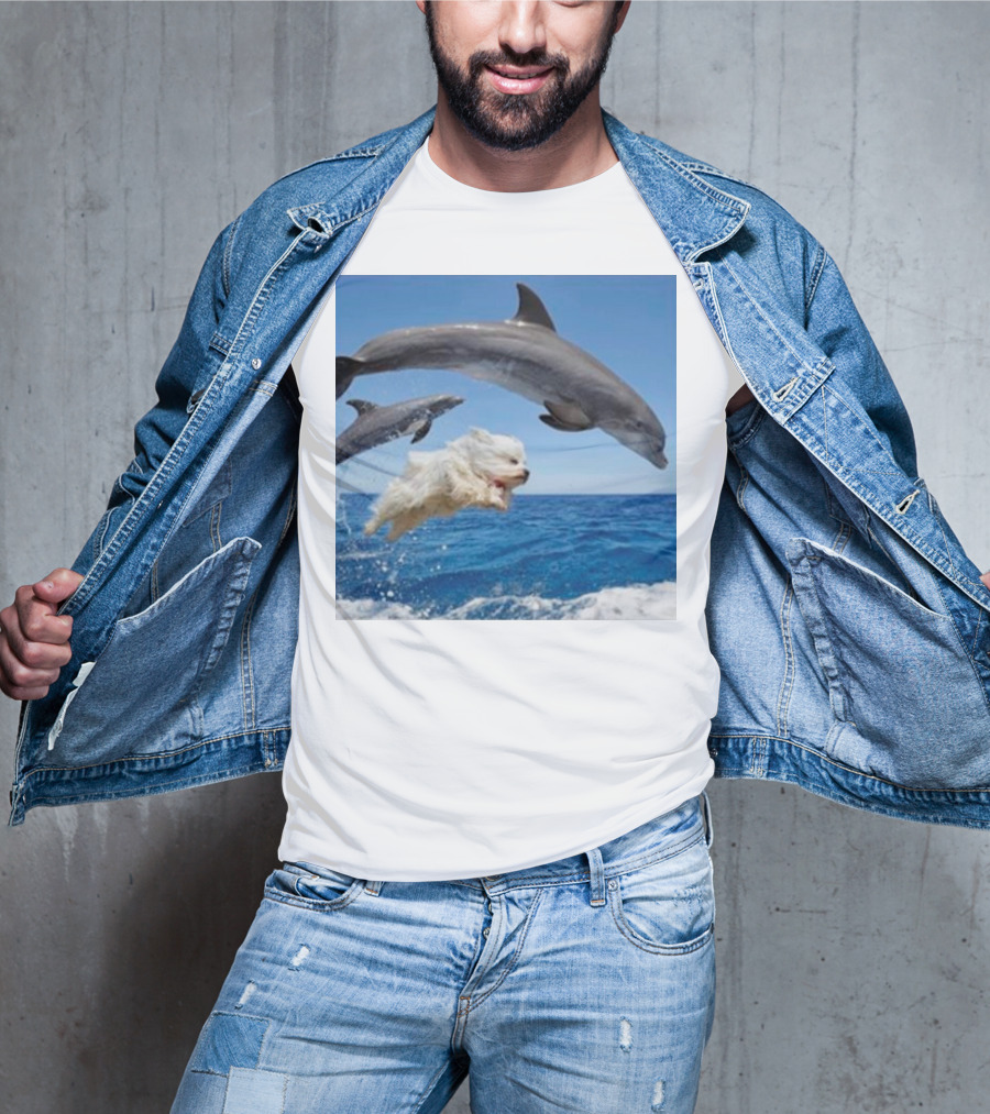 Dog Diving With Dolphins In Ocean T-Shirt