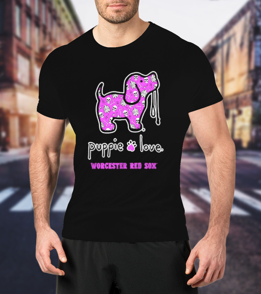 Puppie Love Worcester Red Sox Pink Heart Dog T-Shirt