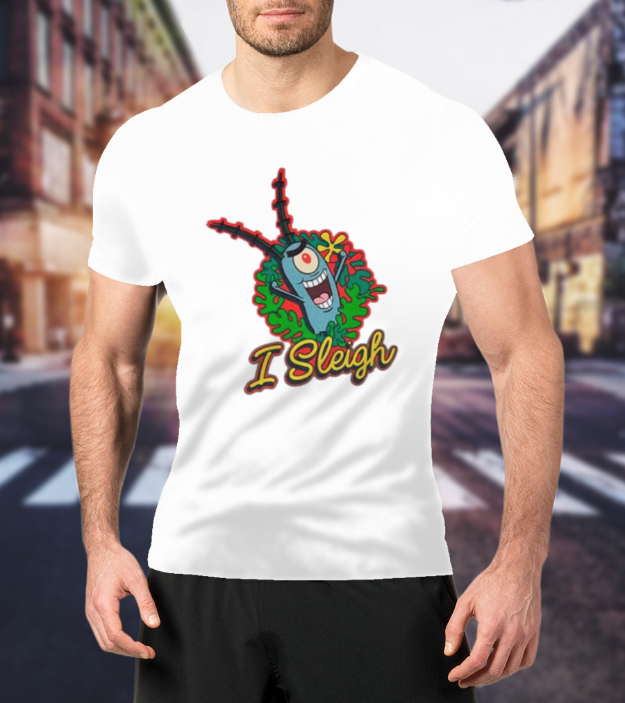 SpongeBob SquarePants Plankton I Sleigh Christmas Holiday Wreath T-Shirt