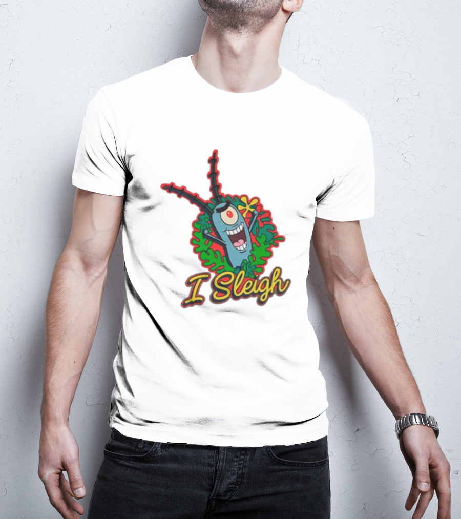 SpongeBob SquarePants Plankton I Sleigh Christmas Holiday Wreath T-Shirt
