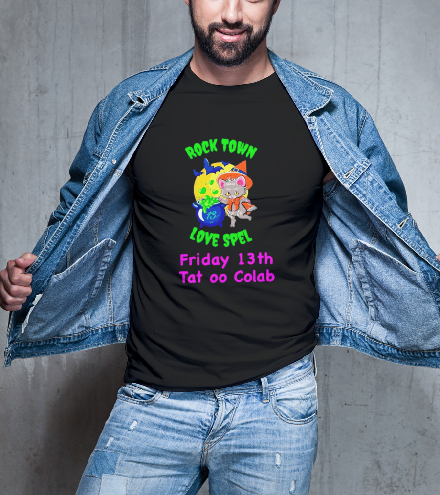 Rock Town Love Spell Friday 13th Tattoo Collab Cat Pumpkin Moon T-Shirt