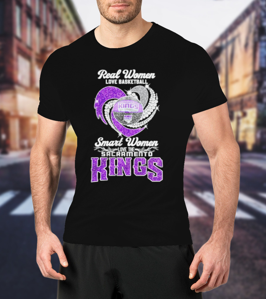Real Women Love Basketball Smart Women Love The Sacramento Kings Kings Logo Basketball T-Shirt