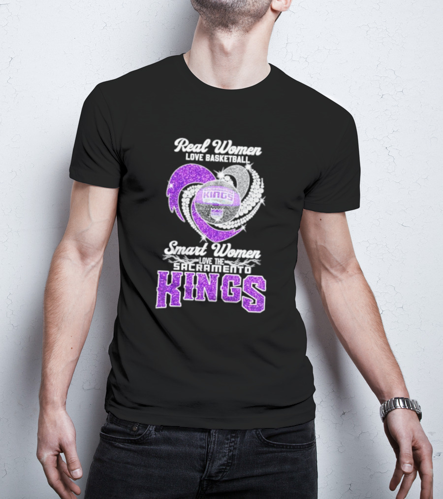 Real Women Love Basketball Smart Women Love The Sacramento Kings Kings Logo Basketball T-Shirt