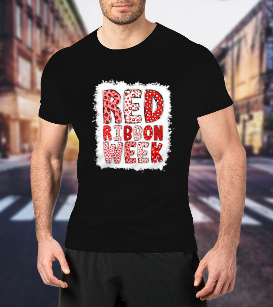 Red Ribbon Week Leopard We Wear Red For Awareness Spotted T-Shirt