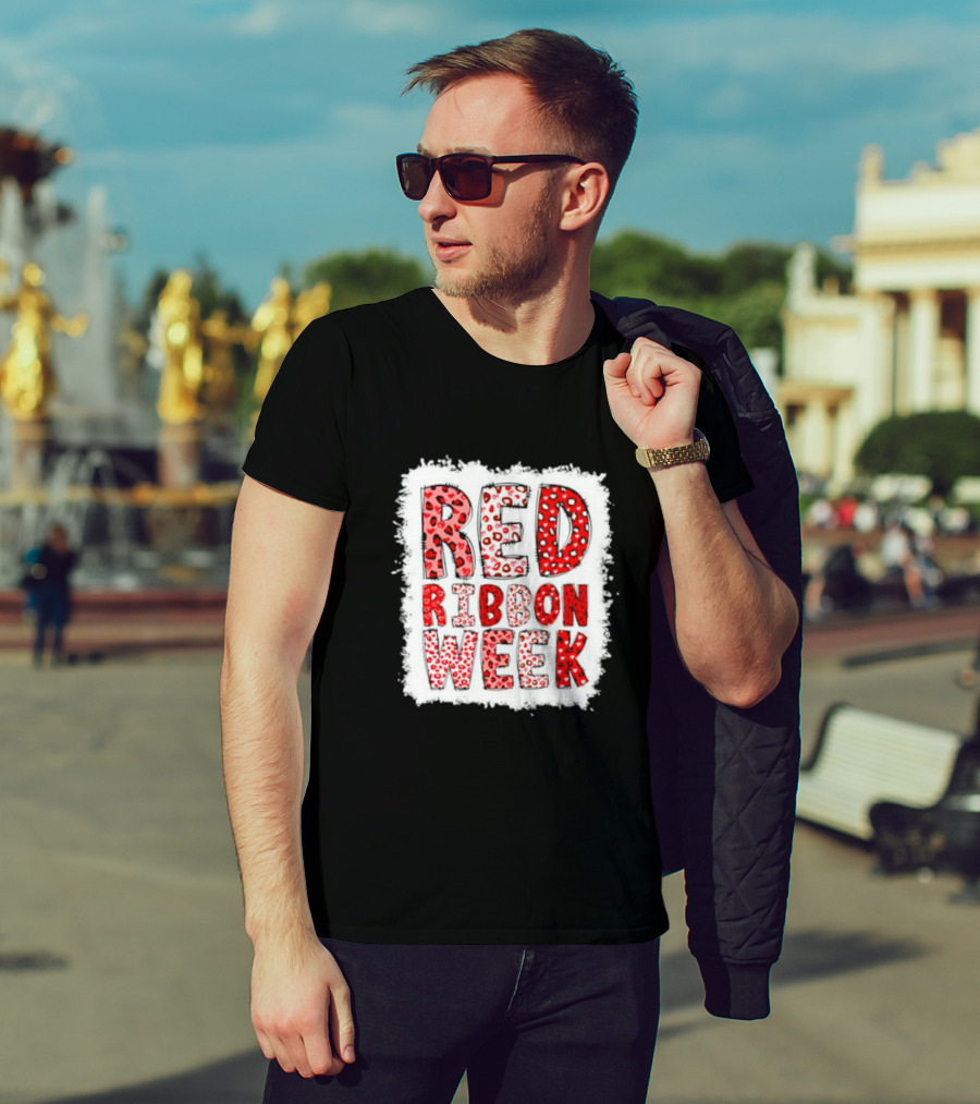 Red Ribbon Week Leopard We Wear Red For Awareness Spotted T-Shirt