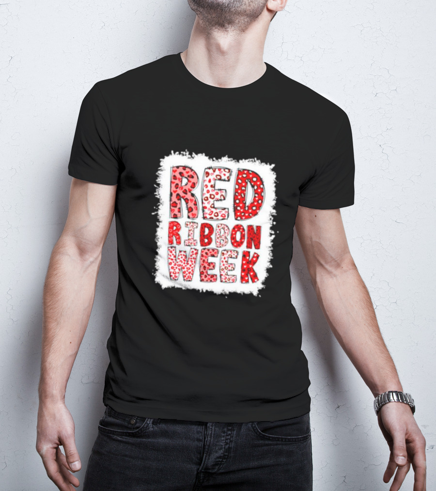 Red Ribbon Week Leopard We Wear Red For Awareness Spotted T-Shirt