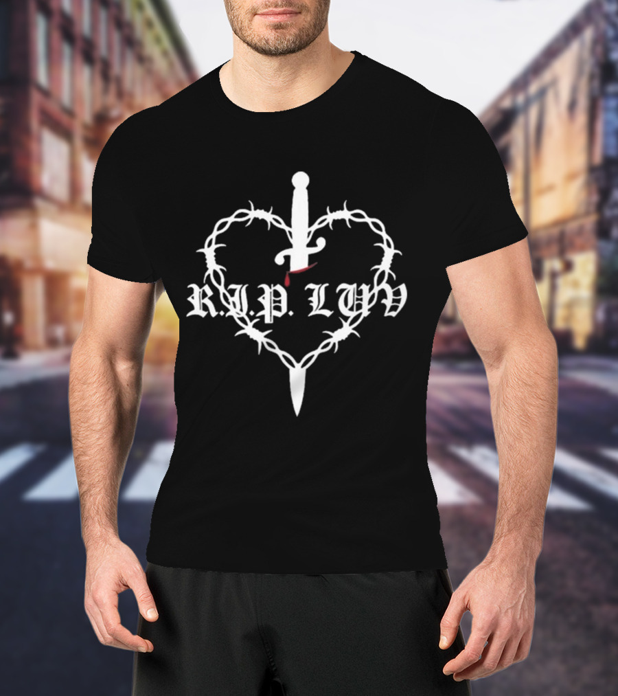 RIP LUV Barbed Heart With Sword And Blood Drop T-Shirt