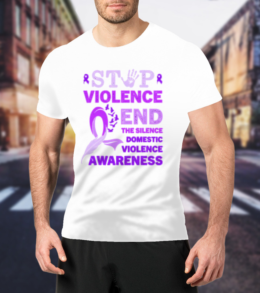 Stop Violence End The Silence Domestic Violence Awareness Purple T-Shirt