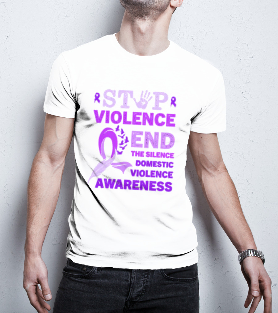 Stop Violence End The Silence Domestic Violence Awareness Purple T-Shirt