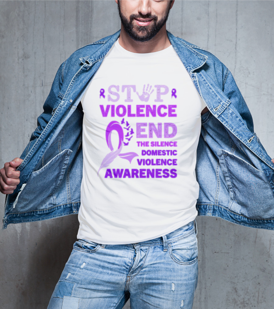 Stop Violence End The Silence Domestic Violence Awareness Purple T-Shirt