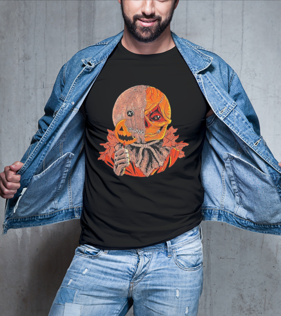 Horrors Of Halloween Trick R Treat Pumpkin Skull Mask T-Shirt