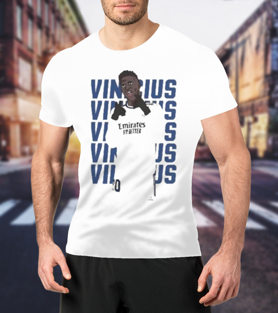 Vinicius Junior Portrait With Textured Blue Repeated Name T-Shirt