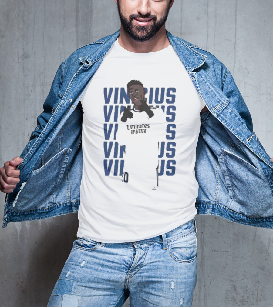 Vinicius Junior Portrait With Textured Blue Repeated Name T-Shirt