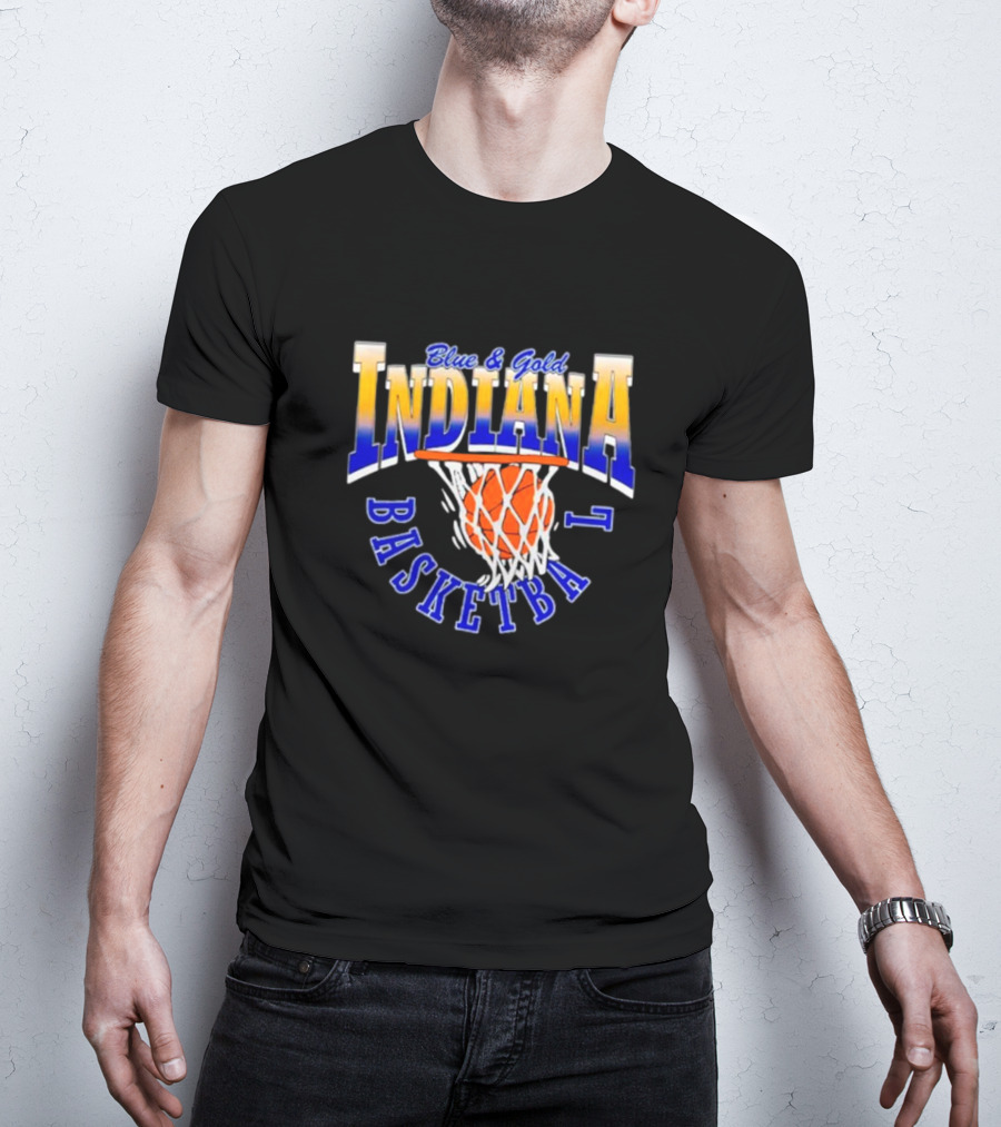 Blue And Gold Indiana Basketball 90’s Retro Style Hoops T-Shirt